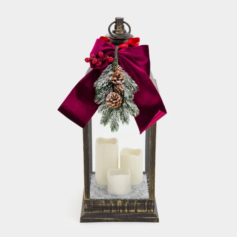 Светильник декоративный, 60 см, пластик, бронзовый, Фонарь со свечами, Bronze style