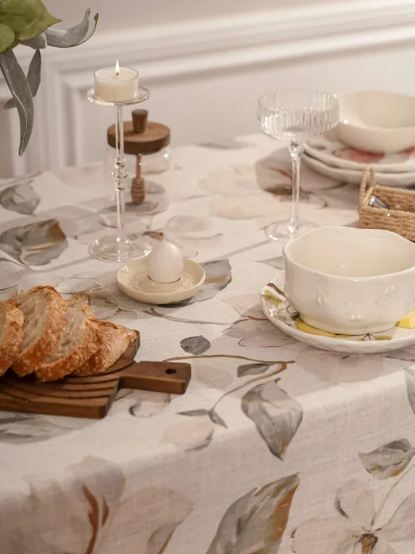 Дастархан, 160х160 см, полиэстер/зығыр, сүт түстес сары, Гүлдер, Flowery flax, image-2