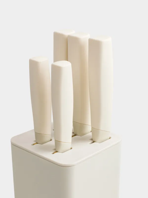 Пышақтар жинағы, 5 зат, тұғырда, болат/пластик, сарғылт-қоңыр, Levadi, image-1