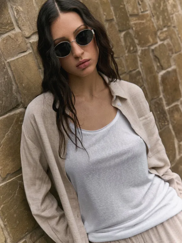 Очки солнцезащитные, металл/пластик, с футляром для очков, овальные, серебристо-серые, Round, image-4