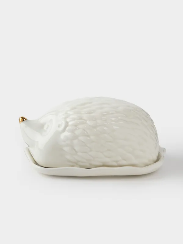 Сары май ыдысы, 20 см, керамика, тікбұрышты, сүт алтын түстес, Кірпі, Golden glow, image-0