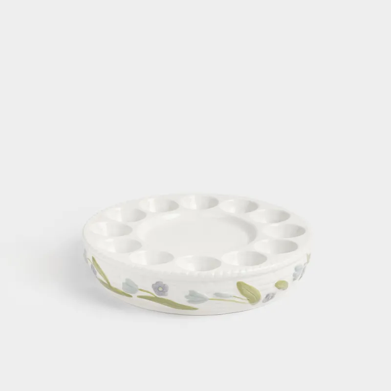 Пасха ыдысы, 26 см, 12 бөлім, куличке арналған орыны бар, керамика, сүт түстес және сұр, Гүлдер, Easter