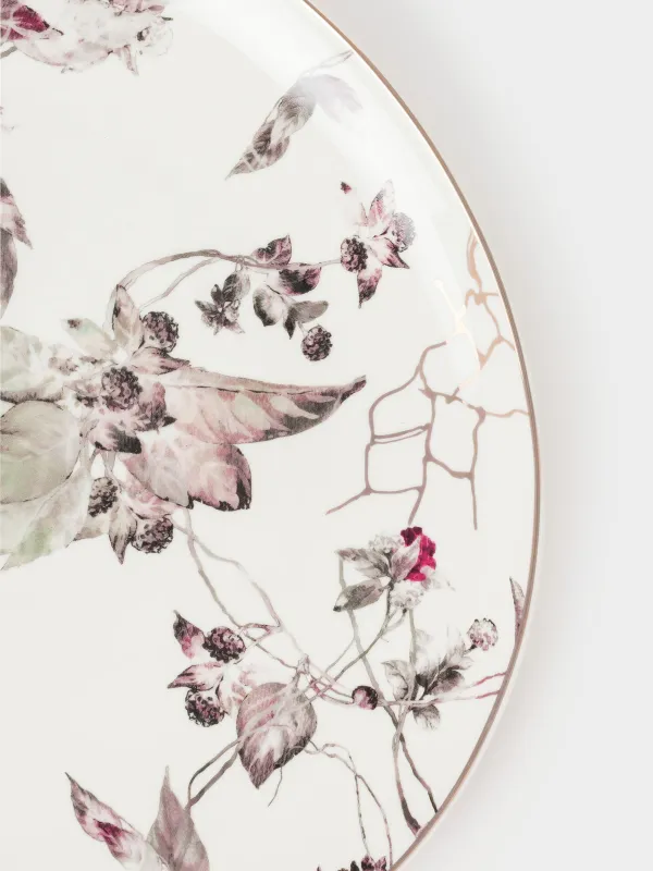 Тарелка обеденная, 28 см, фарфор N, белая, с золотистым кантом, Цветущий сад, Noir flower, image-2