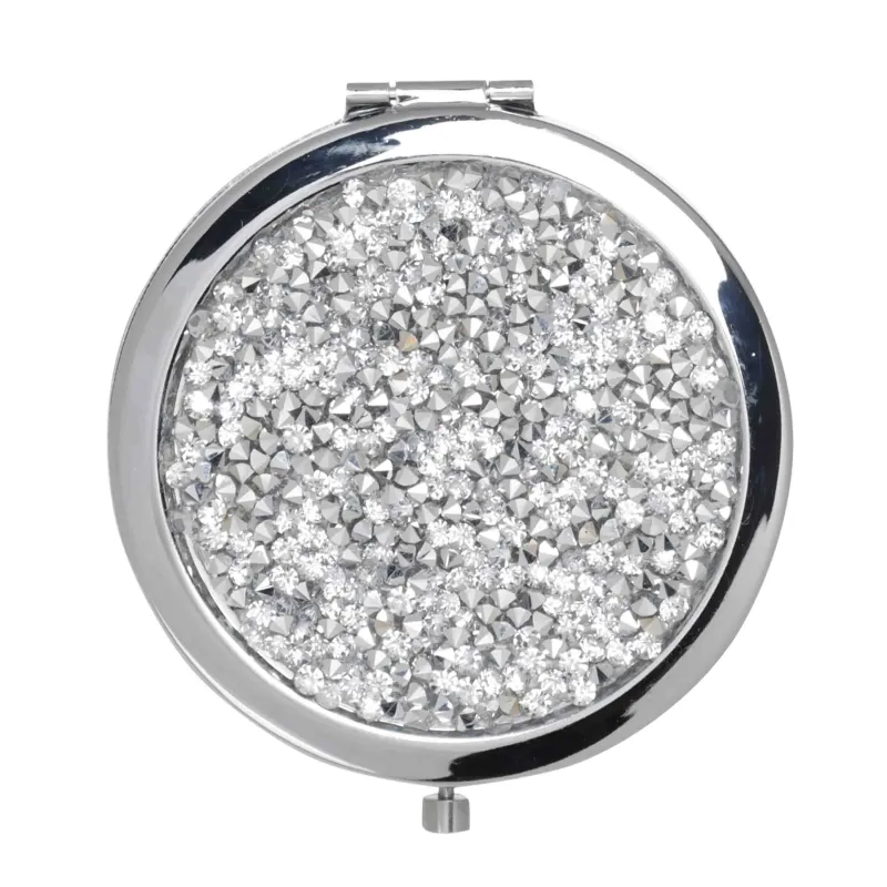 Қалта айнасы, 7 см, екі жақты, металл, күміс, ринстондар, Art deco, image-3