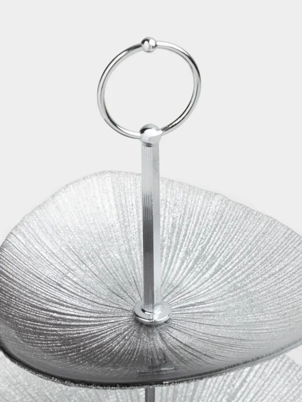 Пирожныйларға арналған тұғыр, 16х21/24 см, 2 қабат, шыны/металл, күміс түстес және сұр, Angle, image-3