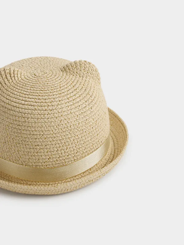 Шляпа детская, 52 см, единый размер, целлюлоза/полиэстер, бежевая, Ушки, Cat, image-1