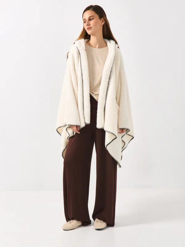 Пончо, 75х140 см, жасанды үлбір, сүт түстес, Plush poncho, image-2