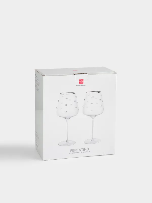 Қызыл шарап бокалы, 650 мл, 2 дана, хрусталь шыны, күміс жиектері бар, Ferentino, image-4