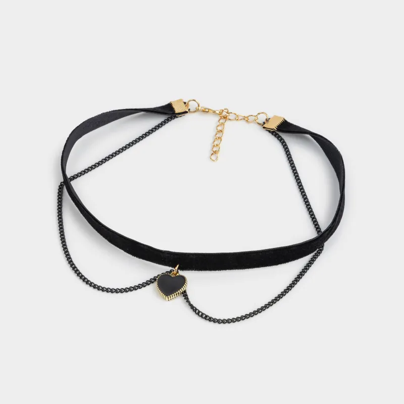 Чокер, 29 см, бархат/металл, черный, Сердце, Heart