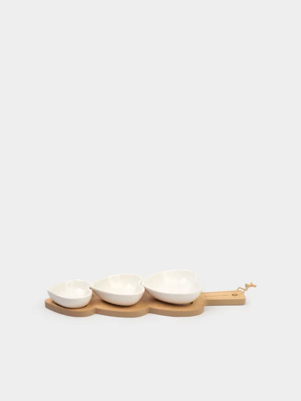 Набор для закусок, 3 пр, на подставке, фарфор/бамбук, Сердца, Heart, image-2