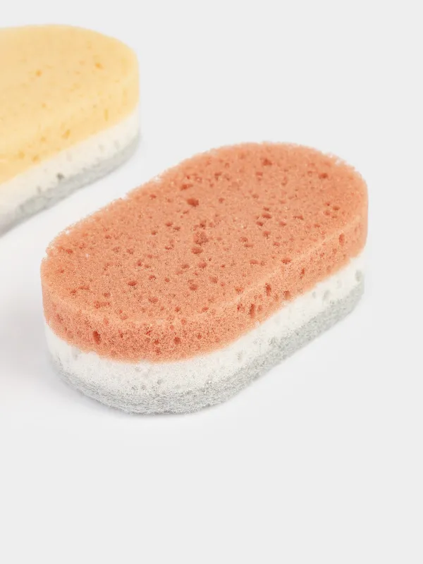 Губка для мытья посуды, 10x6 см, 5 шт, поролон/абразив, овальная, пастель, Clean, image-2