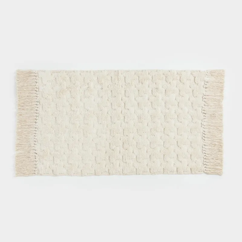 Коврик, 50х80 см, с бахромой, хлопок, песочный, Textured
