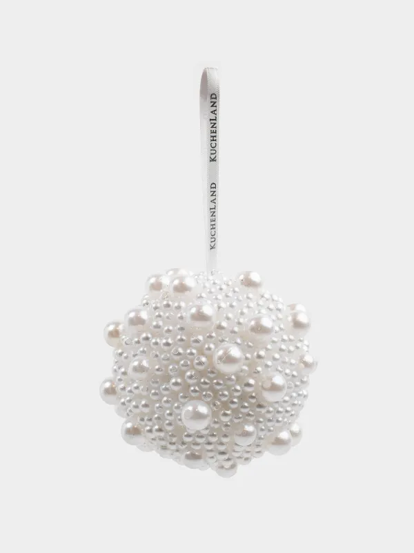 Игрушка елочная, 8 см, пенопласт/пластик, молочная, Шар в бусинах, Ball sparkle, image-2