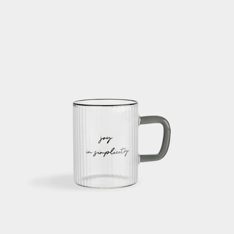 Саптыаяқ, 420 мл, шыны Р, қара тұтқа, Joy in simplicity, Ribby font