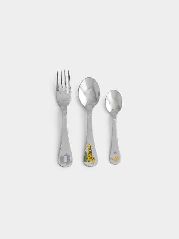 Столовые приборы, детские, 1 перс, 3 пр, сталь, Животные, Jungle, image-0