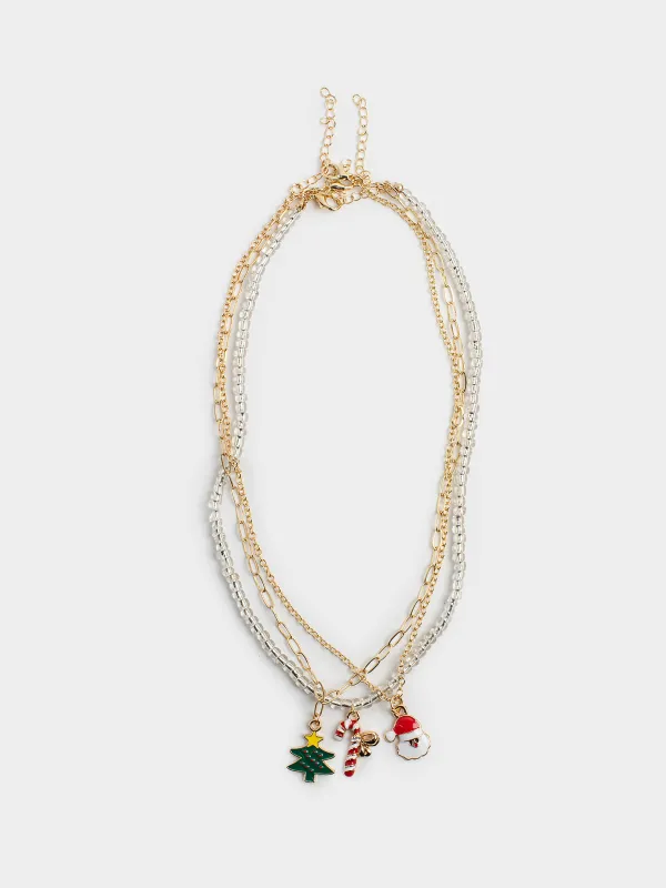 Цепочка, 40 см, 3 шт, детская, металл/стекло, золотистая/серебристая, Jewelry christmas, image-0