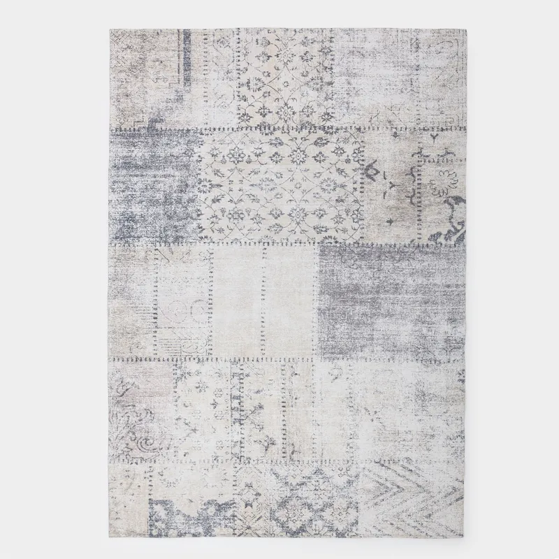 Ковер, 150х210 см, шенилл/хлопок, бежево-коричневый, принт Пэчворк, Cave