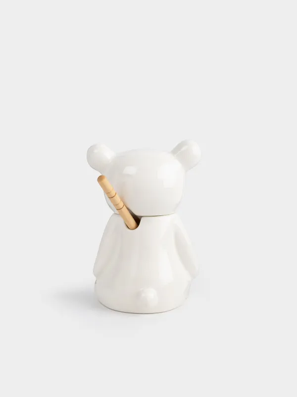 Балға арналған құты, 250 мл, қасығы бар, фарфор P/бамбук, Аю, Speckled black, image-2