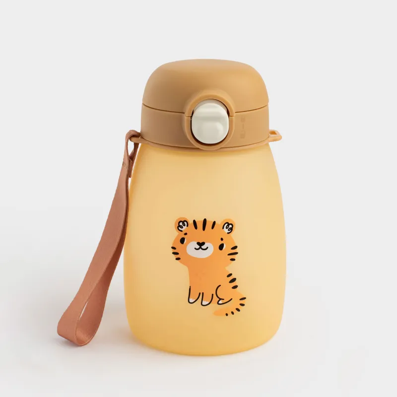 Ішуге арналған бөтелке, балаларға арналған, 460 мл, бауы бар, силикон/пластик, сары, Жолбарыс, Aquatic