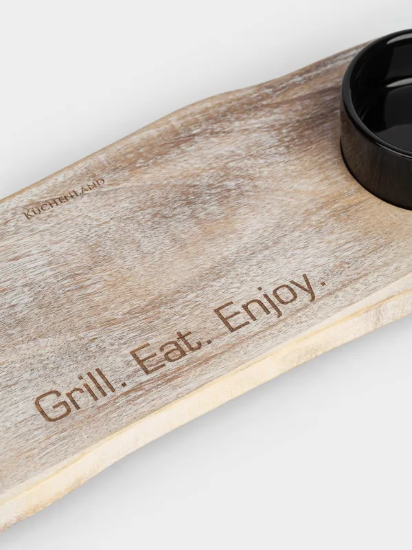 Блюдо для подачи стейка, 38x13х7 см, на ножках, с пиалами для соусов, дерево/керамика, Noble tree, image-2