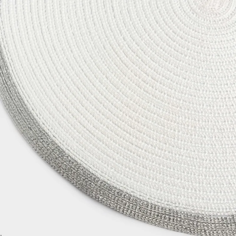 Салфетка под приборы, 38 см, полиэстер, круглая, белая, Серебристая кайма, Rotary rim, image-3