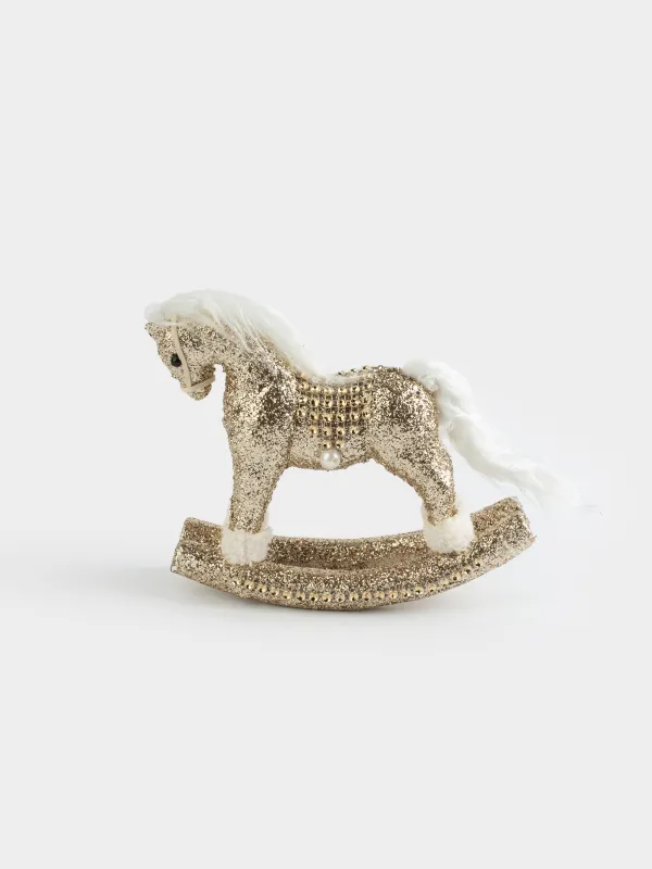 Сәндік бұйым, 23 см, пластик/полиэстер, шампан, Тербелетін ат, Figure sparkle, image-0