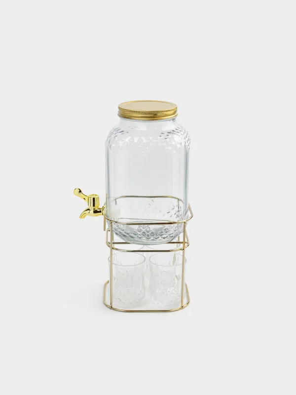 Сусын жинағы, 4 тұлға, 5 зат, стенд диспенсері, алтын, шыны/металл, Regale, image-4