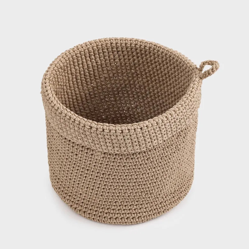 Сақтау себеті, 16х19 см, өрілген, ұстағышы бар, полиэстер, дөңгелек, қоңыр, Bolsa, image-1