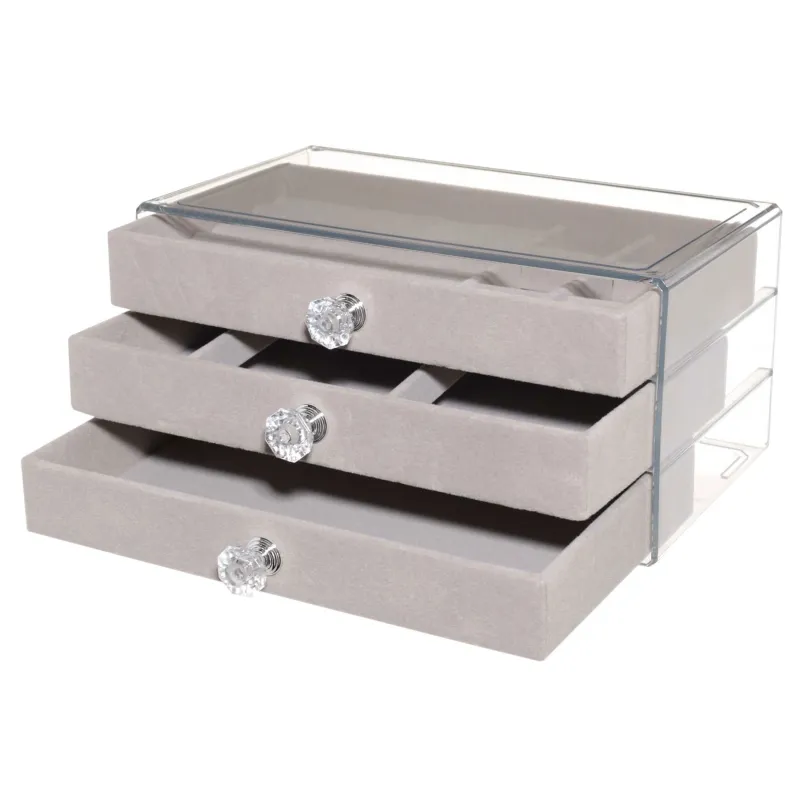 Зергерлік қорап, 22х13 см, пластик / кордюр, сұр, Аффлюанс, image-1