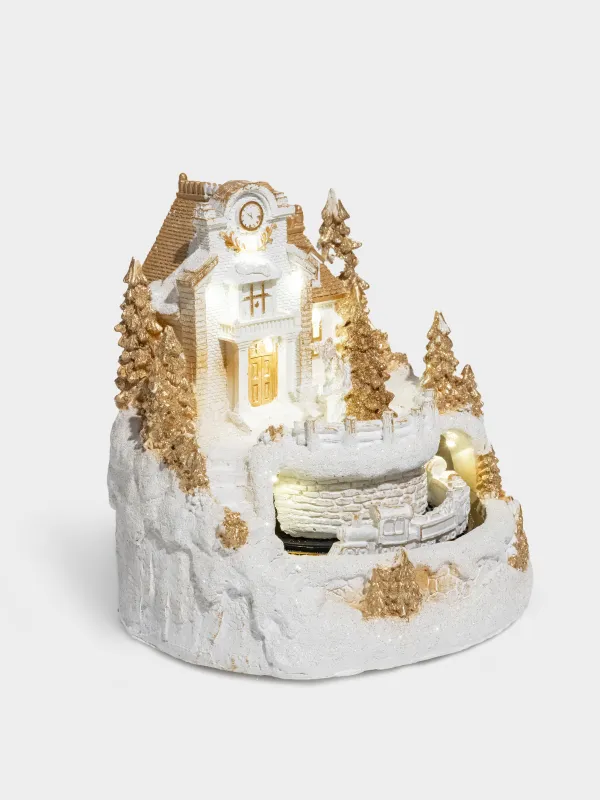 Мүсінше, 18х19 см, жарықтандырылған, анимацияланған, полирезин, шампан, Пойыз, Christmas style, image-2