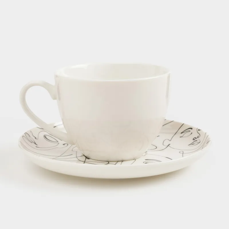 Шәй жұбы, 2 адам, 4 зат, 220 мл, фарфор N, сүт түстес, Абстрактті беттер, Face, image-4