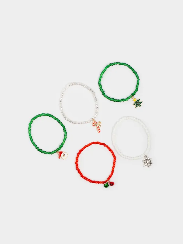 Білезіктер жиынтығы, 16 см, 5 дана, балаларға арналған, металл/шыны, түрлі түсті, Жаңа жыл, Jewelry Christmas, image-5