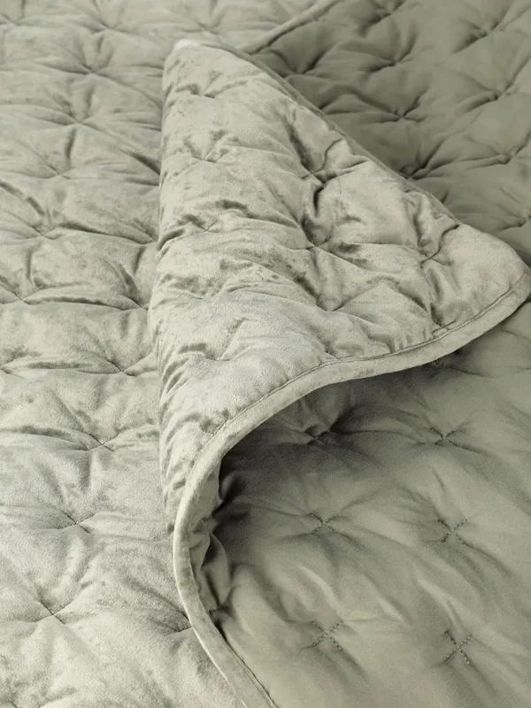 Төсек жапқыш, 220x240 см, сырма, ши барқыт/микрофибра, жасыл, Сызықтар, Stitch velvet, image-1