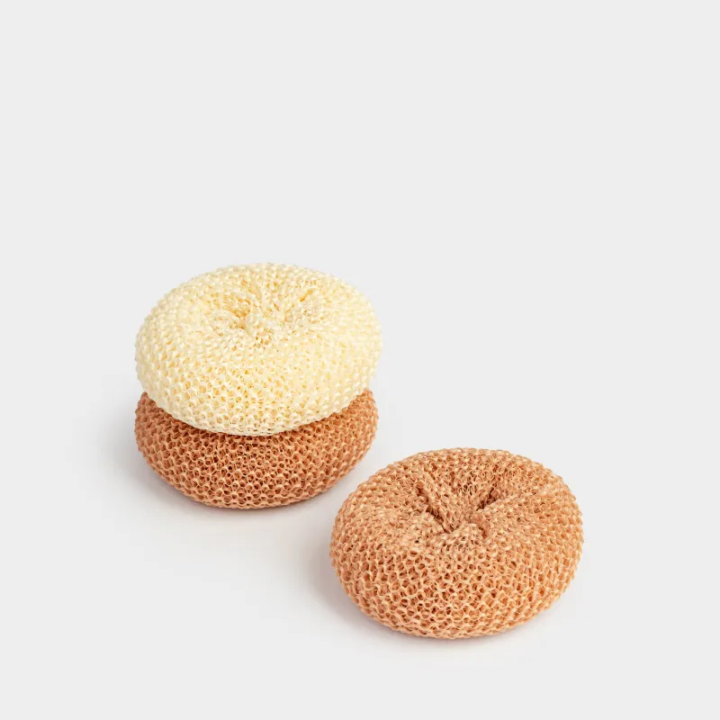 Тазалауға арналған губка, 8 см, 3 дана, өсімдік талшығы, сарғылт/қоңыр, Clean