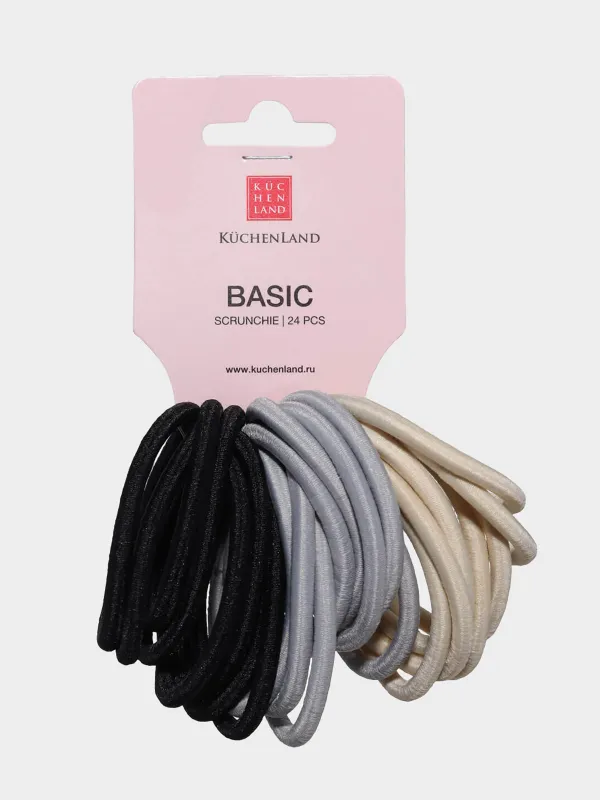 Шаш резеңкесі, 5 см, 24 дана, полиэстер/резеңке, қара/сұр/сарғылт, Basic, image-1