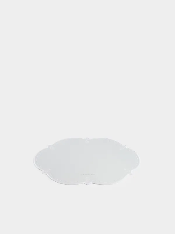 Салфетка под приборы, 30х43 см, ПВХ/полиэстер, фигурная, серо-голубая, Цветы, Rock embroidery, image-1