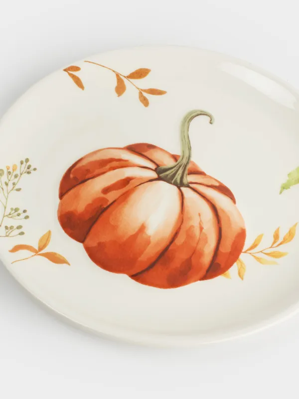 Тіскебасар тәрелкесі, 22 см, керамика, ақ, Асқабақ және жапырақтар, Forest symphony, image-2