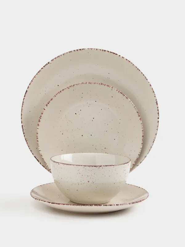 Түскі ас жиынтығы, 6 тұлға, 18 зат, керамика, сарғылт, дақ, Speckled, image-3