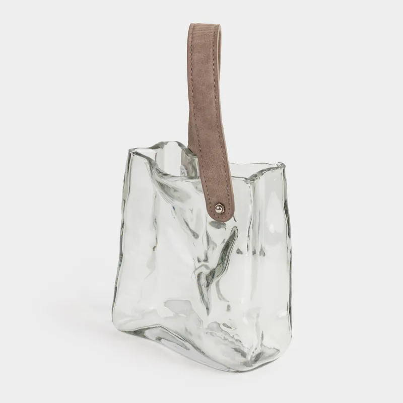 Гүл вазасы, 17 см, сәндік, тұтқасы бар, шыны/полиуретан, сұр, сөмке, Crumple color, image-1