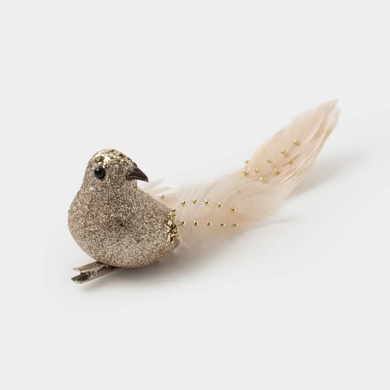 Украшение декоративное, 19 см, на клипсе, пенопласт/перо, шампань, Птица, Birds NY