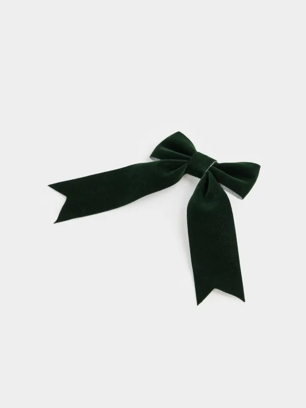 Сәндік әшекей, 15 см, қыстырғышы бар, полиэстер, жасыл, Бантик, Bow velvet, image-1