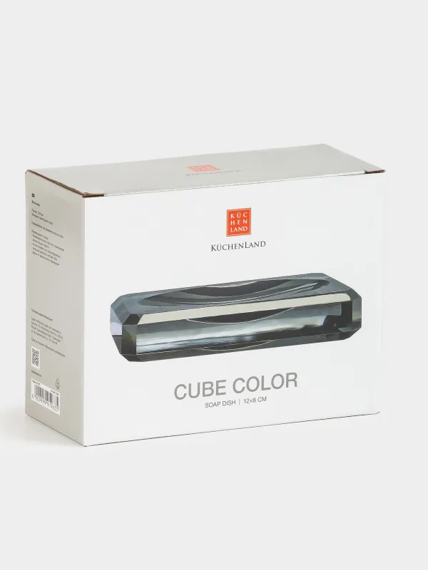Мыльница, 12х8 см, кристальное стекло, прямоугольная, серая, Cube color, image-2
