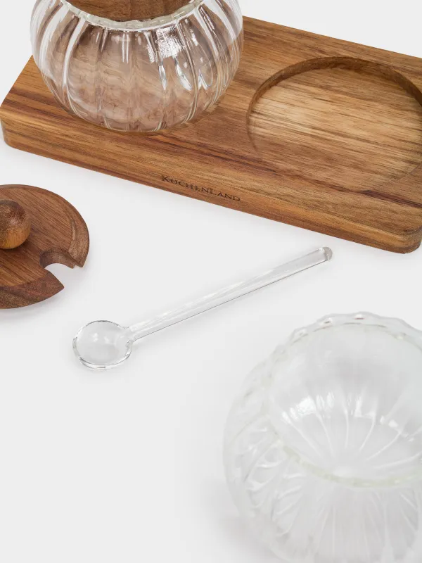 Джемге арналған ваза, 300 мл, 2 дана, қасығы бар, тұғырда, шыны/ағаш, Noble tree, image-4