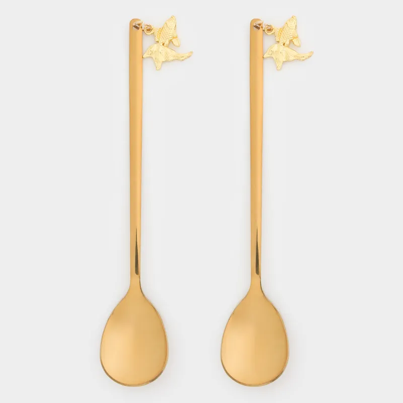 Десерт қасығы, 13 см, 2 дана, болат, алтын, Балық, Goldfish, image-1