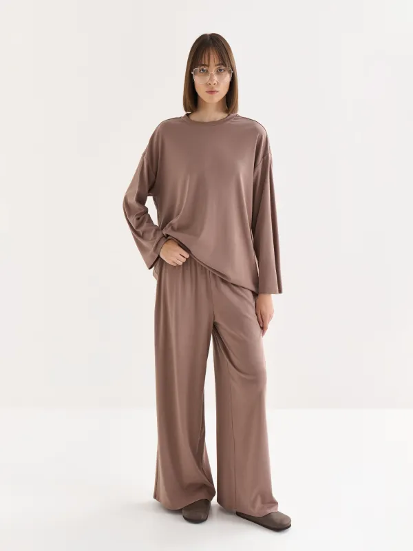 Әйелдер шалбары, үйге арналған, өлшемі М, мақта/вискоза/спандекс, сарғылт-қоңыр меланж, Wiana, image-5