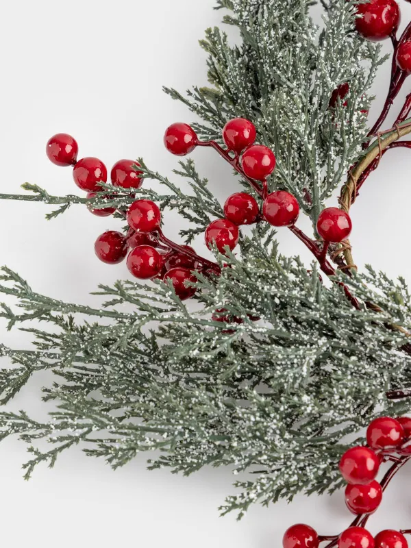 Венок декоративный, 8/45 см, пластик/пенопласт, Хвоя с красными ягодами, Red berry, image-3