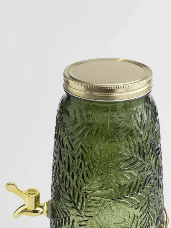 Диспенсер для напитков, 3,5 л, на подставке, стекло Р/металл, темно-зеленый, Листья, Tropical leaves, image-4