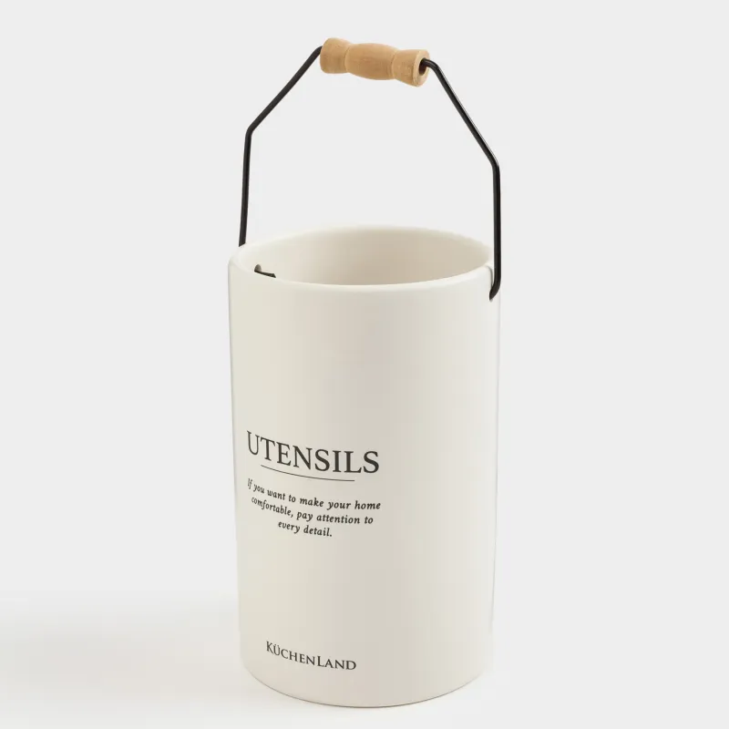 Подставка для кухонных принадлежностей, 17 см, с ручкой, керамика D/металл, молочная, Course, image-2