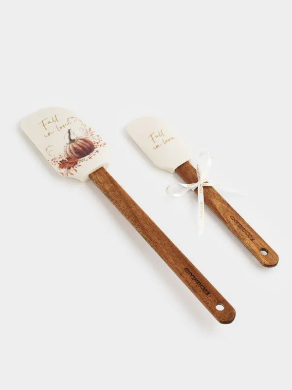 Лопатка-шпатель, 2 шт, силикон/дерево, молочная, Тыква и листья, Forest symphony, image-2