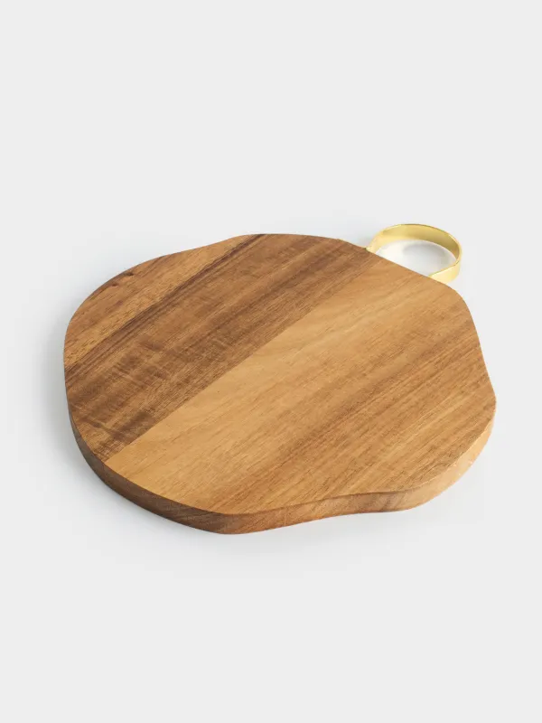 Доска разделочная, 25х25 см, дерево/металл, фигурная, Золотистая ручка, Noble tree, image-1